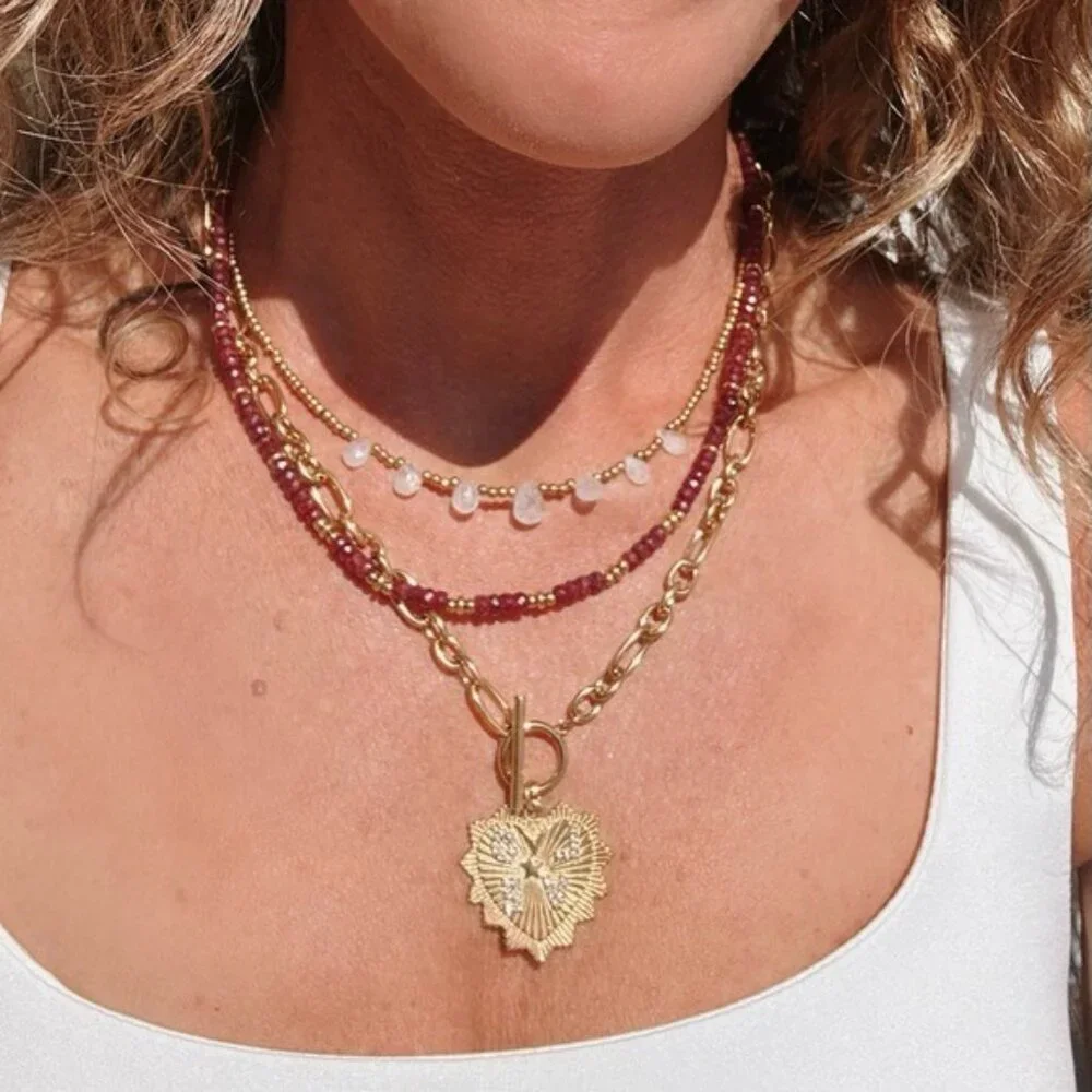 Ruby Beaded Necklace Gold Waterproof Chain July Birthstone Ruby Gemstone Jewelry - Picture 4 of 14